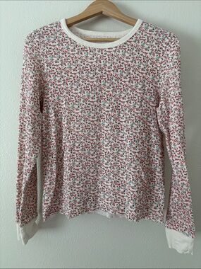 AE Women’s Crewneck Knit Top - Red Floral Print - L